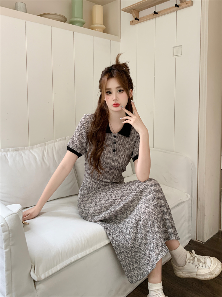 2026 Summer French Sweet Short Sleeve Dress with Polo Collar and Waist Cinching Slimming Date Dress - Image 2