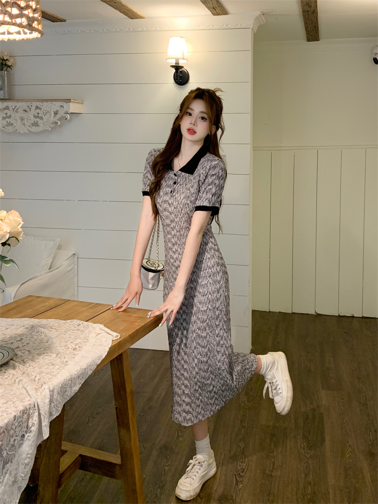 2026 Summer French Sweet Short Sleeve Dress with Polo Collar and Waist Cinching Slimming Date Dress - Image 4