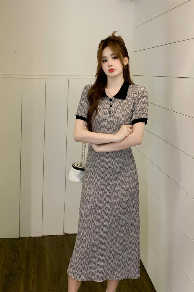 2026 Summer French Sweet Short Sleeve Dress with Polo Collar and Waist Cinching Slimming Date Dress - Image 5