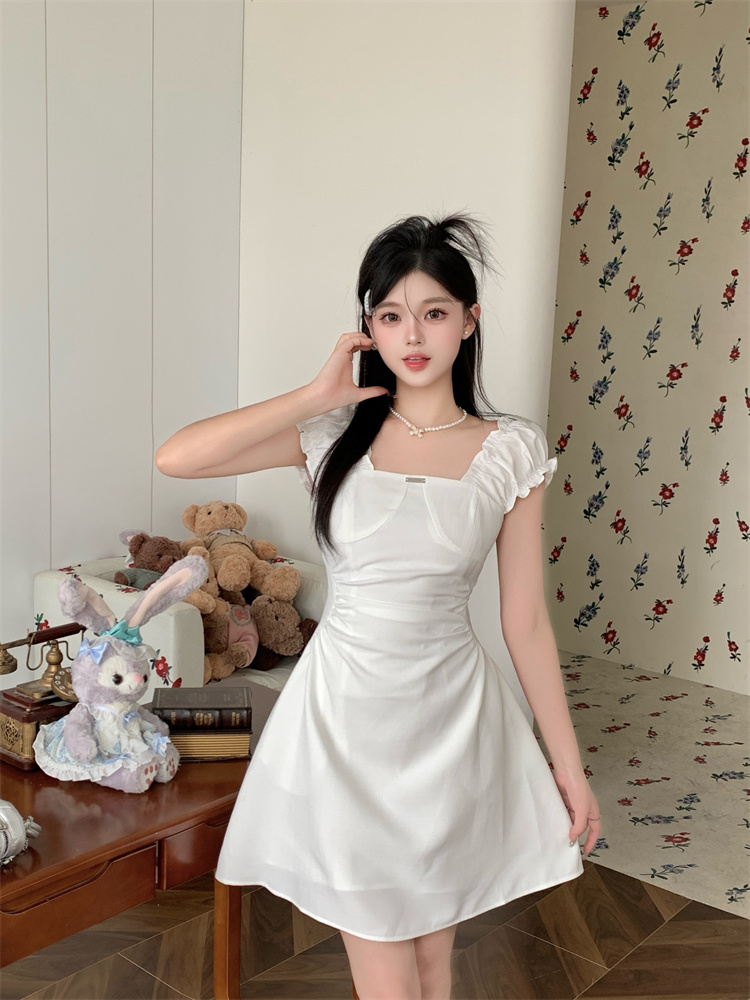 Black Square Neck A-Line Dress Women 2026 Summer French Hepburn Style Slimming Short Dress
