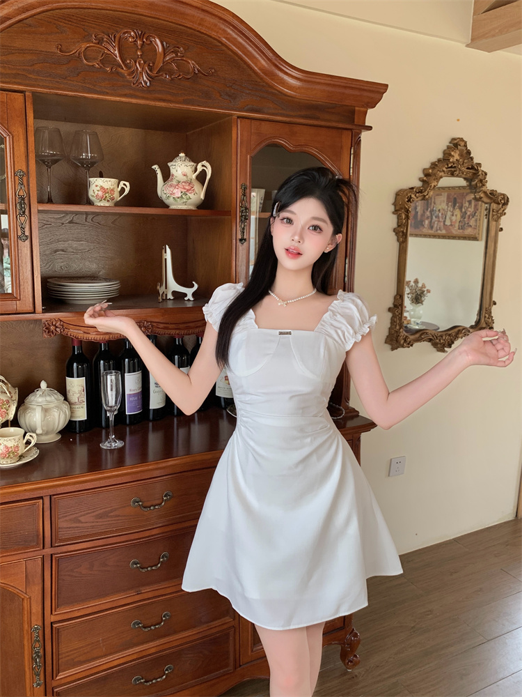 Black Square Neck A-Line Dress Women 2026 Summer French Hepburn Style Slimming Short Dress - Image 2