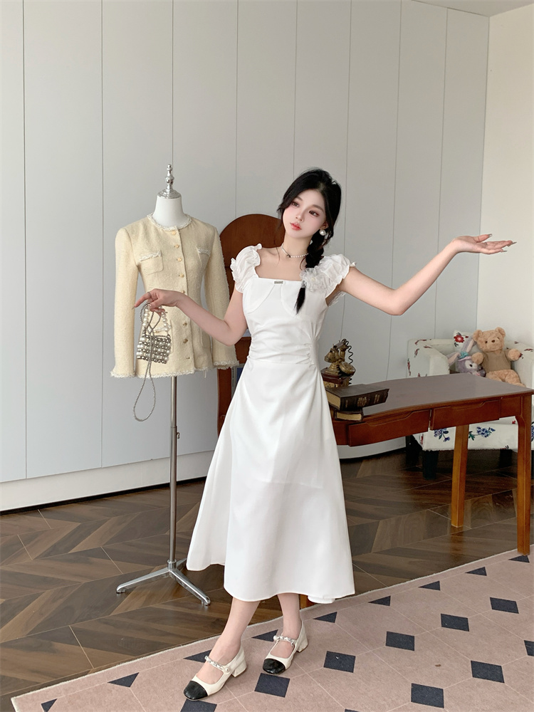 Black Square Neck A-Line Dress Women 2026 Summer French Hepburn Style Slimming Short Dress - Image 3