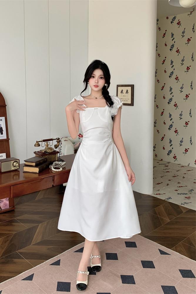 Black Square Neck A-Line Dress Women 2026 Summer French Hepburn Style Slimming Short Dress - Image 5