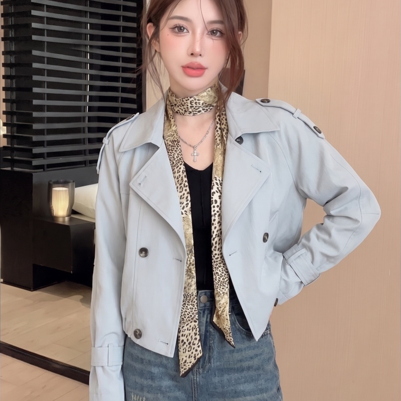 British Style Double Breasted Stand Collar Trench Coat 2026 Fall Loose Petite Women's Jacket
