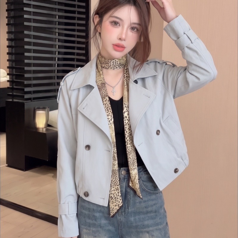 British Style Double Breasted Stand Collar Trench Coat 2026 Fall Loose Petite Women's Jacket - Image 5