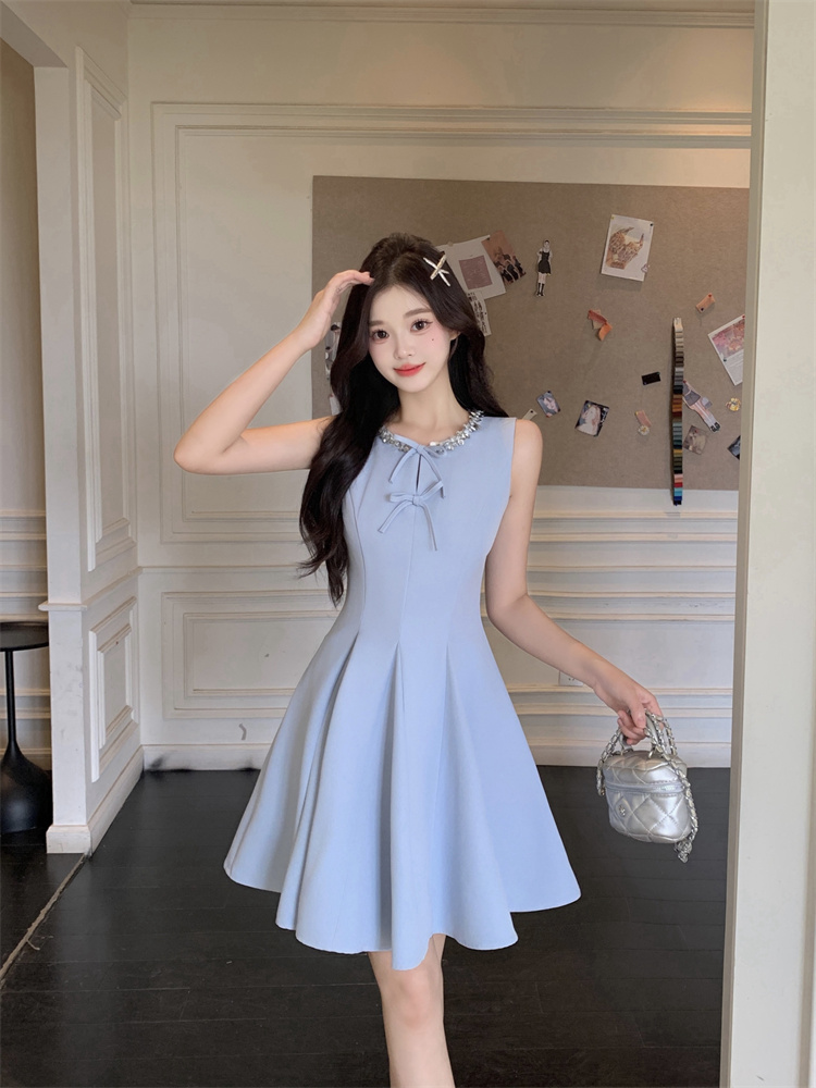 Elegant Blue Sleeveless A-Line Dress for Women Summer City Commute