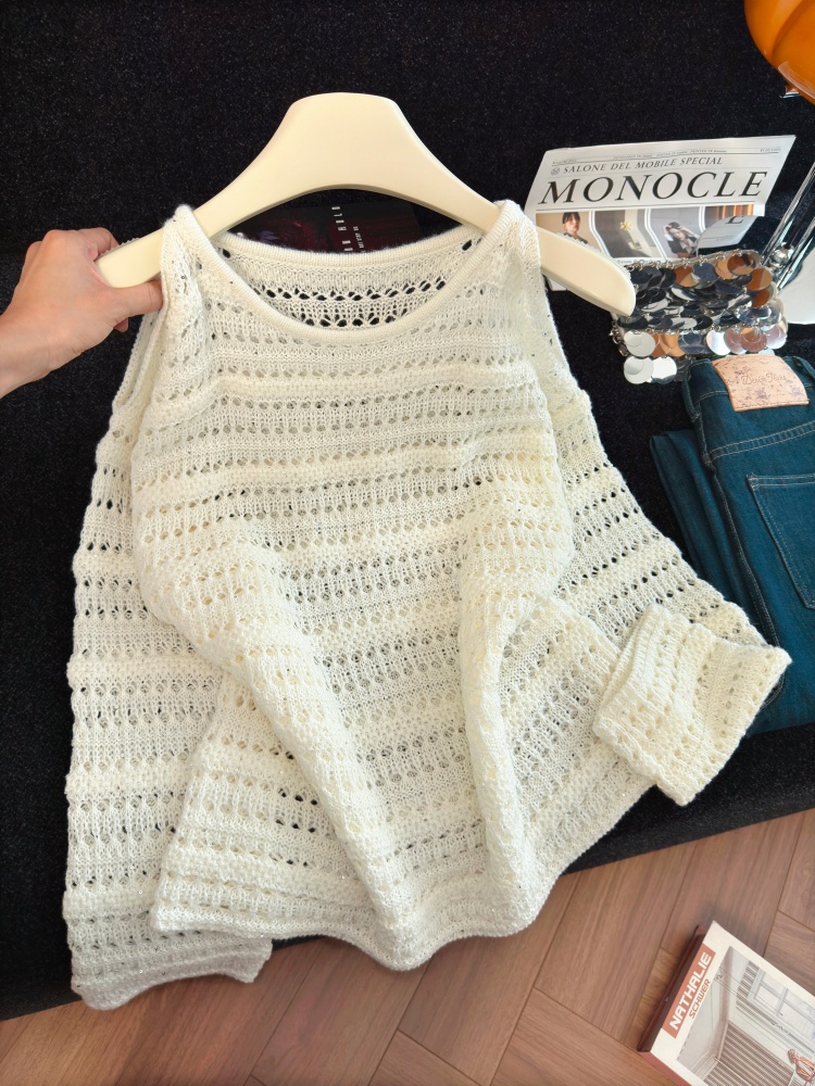 Elegant Sequin Knit Top for Women Fall 2026 Sexy Cutout Slimming Long Sleeve