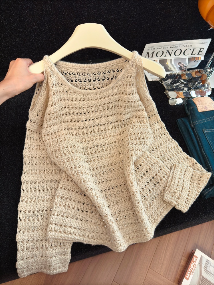 Elegant Sequin Knit Top for Women Fall 2026 Sexy Cutout Slimming Long Sleeve - Image 2