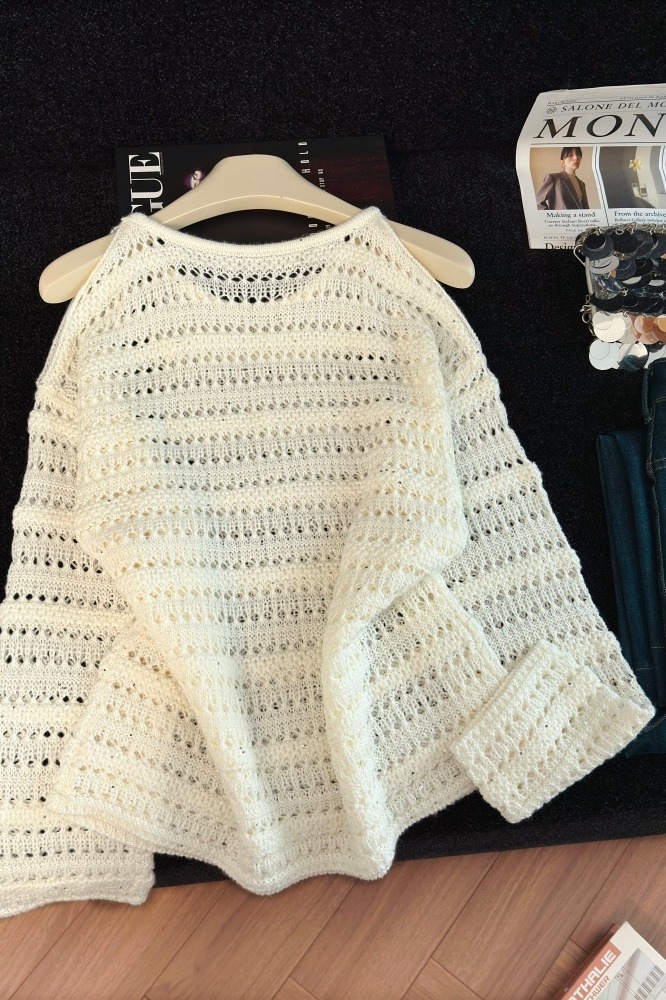 Elegant Sequin Knit Top for Women Fall 2026 Sexy Cutout Slimming Long Sleeve - Image 5