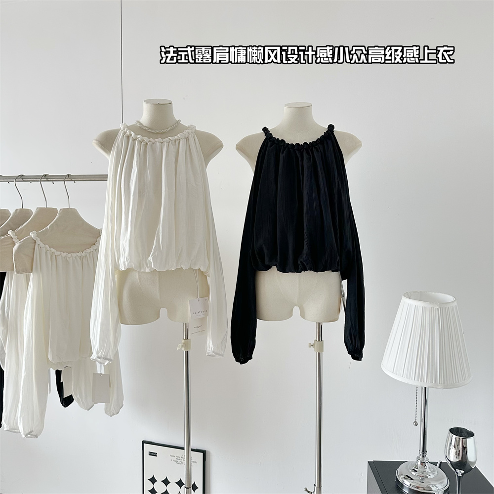 French Off-Shoulder Shirt Women Lazy Style Design Niche High-End Top
