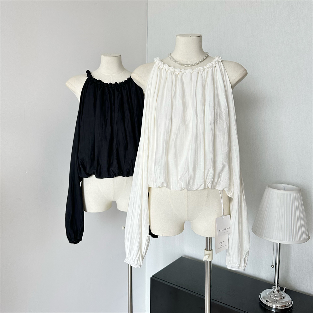 French Off-Shoulder Shirt Women Lazy Style Design Niche High-End Top - Image 2