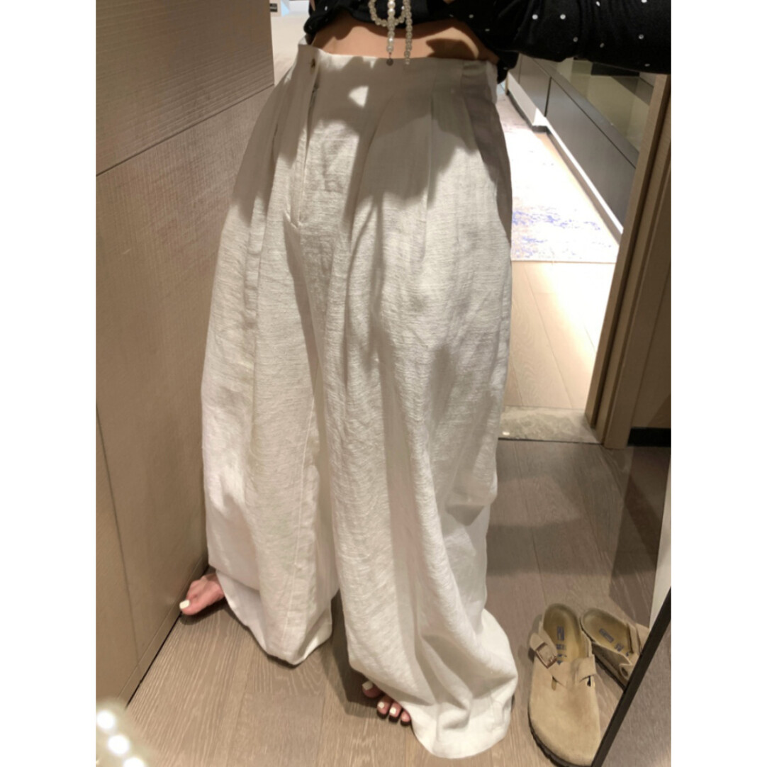 High Waist Linen Wide Leg Pants Women 2025 Summer New Loose Drapey Lazy Style Straight Thin Casual Floor Length Pants - Image 3