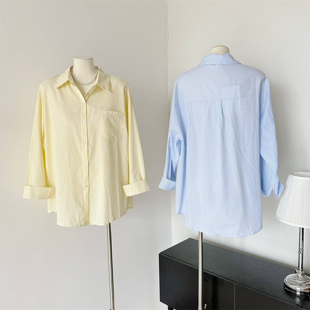 Korean Style Dopamine Casual Loose Striped Shirt - Image 3