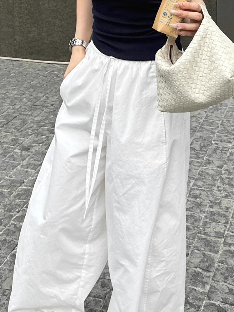 Minimalist White Drawstring Wide-Leg Pants Women Spring 2025 New Loose Casual Trousers - Image 2