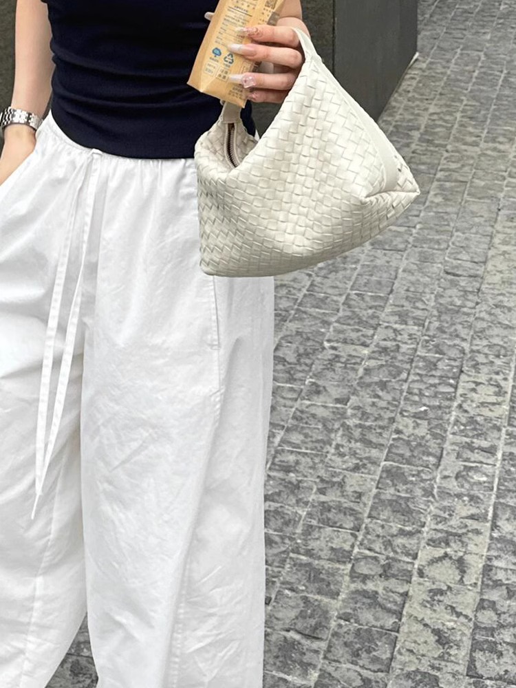Minimalist White Drawstring Wide-Leg Pants Women Spring 2025 New Loose Casual Trousers - Image 4