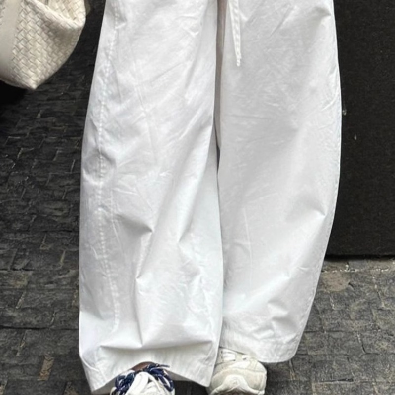 Minimalist White Drawstring Wide-Leg Pants Women Spring 2025 New Loose Casual Trousers - Image 5