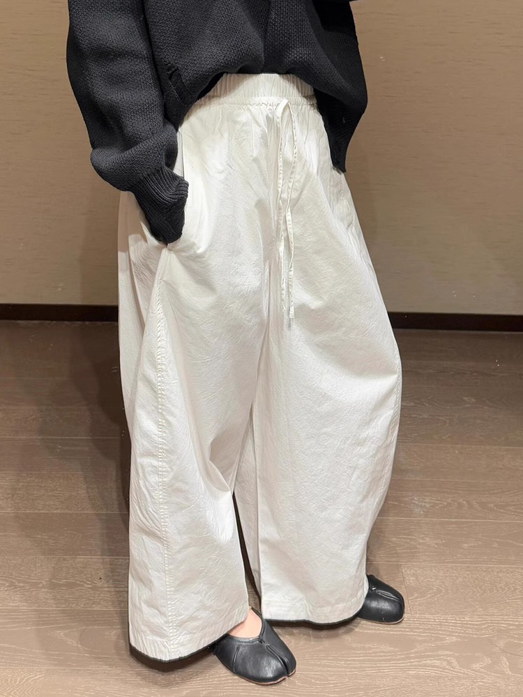 White Wide-Leg Barrel Pants for Women - Lightweight Drawstring High-Waist Sun Protection Casual Trousers - Image 4