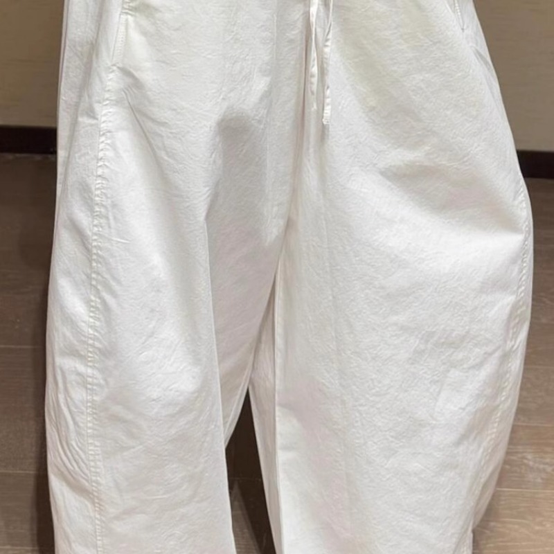 White Wide-Leg Barrel Pants for Women - Lightweight Drawstring High-Waist Sun Protection Casual Trousers - Image 5