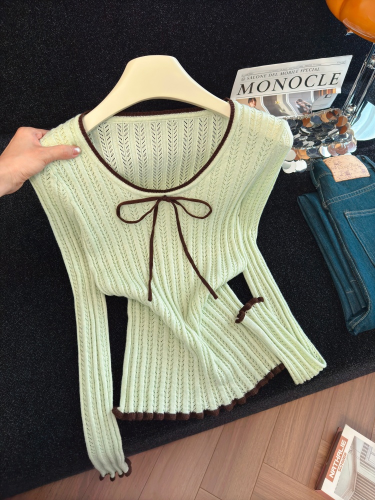 Women's Color Block Knit Top with Tie Detail Long Sleeve Fall 2026 - Style 420c2e