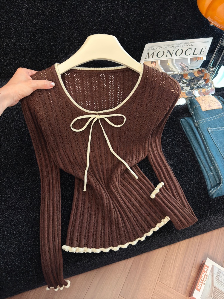 Women's Color Block Knit Top with Tie Detail Long Sleeve Fall 2026 - Style 420c2e - Image 3