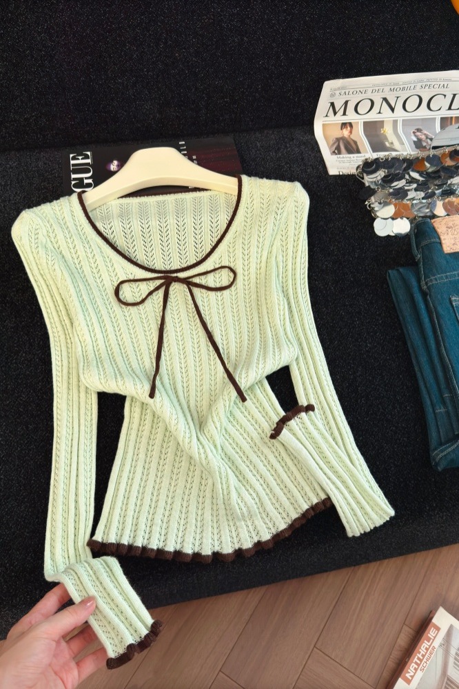 Women's Color Block Knit Top with Tie Detail Long Sleeve Fall 2026 - Style 420c2e - Image 5