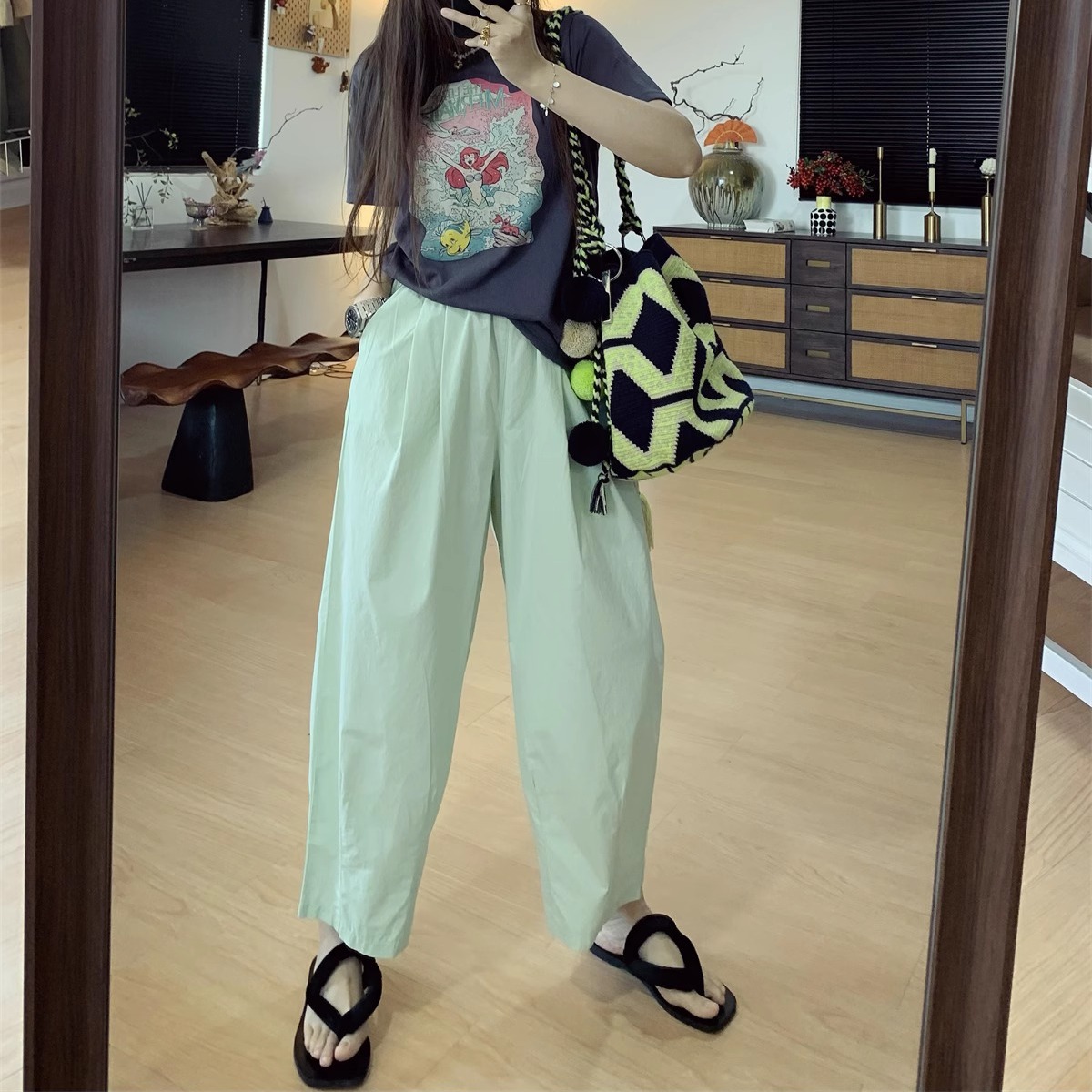 Women's Cotton Harem Pants High Waist Cropped Casual Pants - Image 5