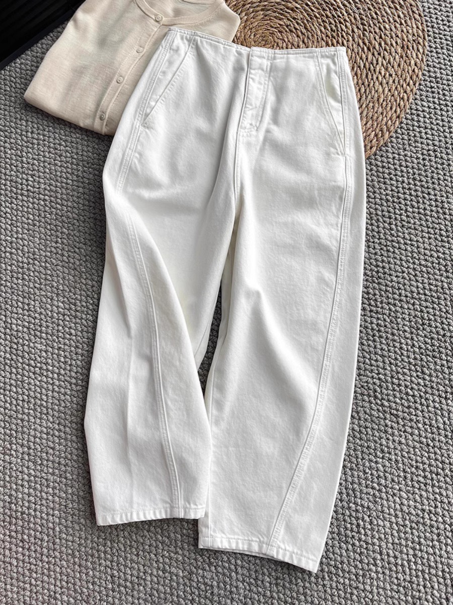 Women's High-Waist Cropped Cocoon Jeans - White - Image 2