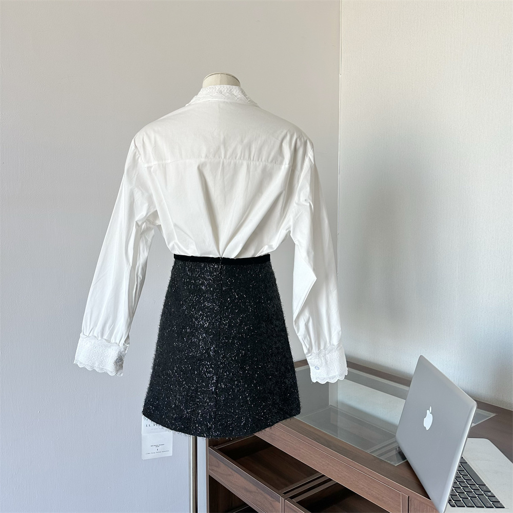 Women's Lace Trim Ribbon Shirt French Retro Loose Fit Top - Image 5