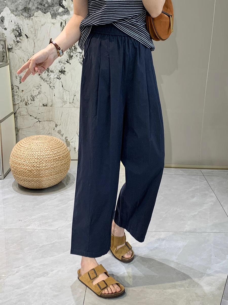 Women's Lazy Casual Pants Breathable Slimming Washed Cotton Cropped Straight Wide Leg Harem Pants Petite Spring Summer Thin