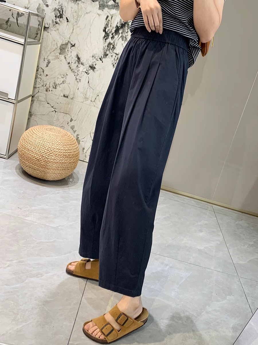 Women's Lazy Casual Pants Breathable Slimming Washed Cotton Cropped Straight Wide Leg Harem Pants Petite Spring Summer Thin - Image 2