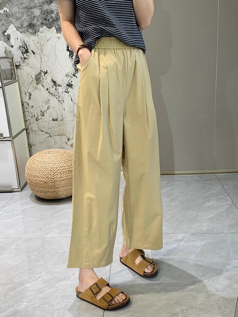 Women's Lazy Casual Pants Breathable Slimming Washed Cotton Cropped Straight Wide Leg Harem Pants Petite Spring Summer Thin - Image 3