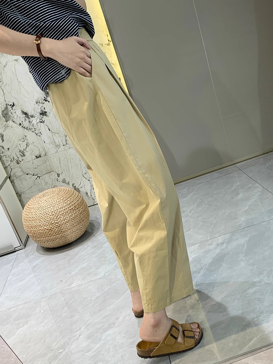 Women's Lazy Casual Pants Breathable Slimming Washed Cotton Cropped Straight Wide Leg Harem Pants Petite Spring Summer Thin - Image 4