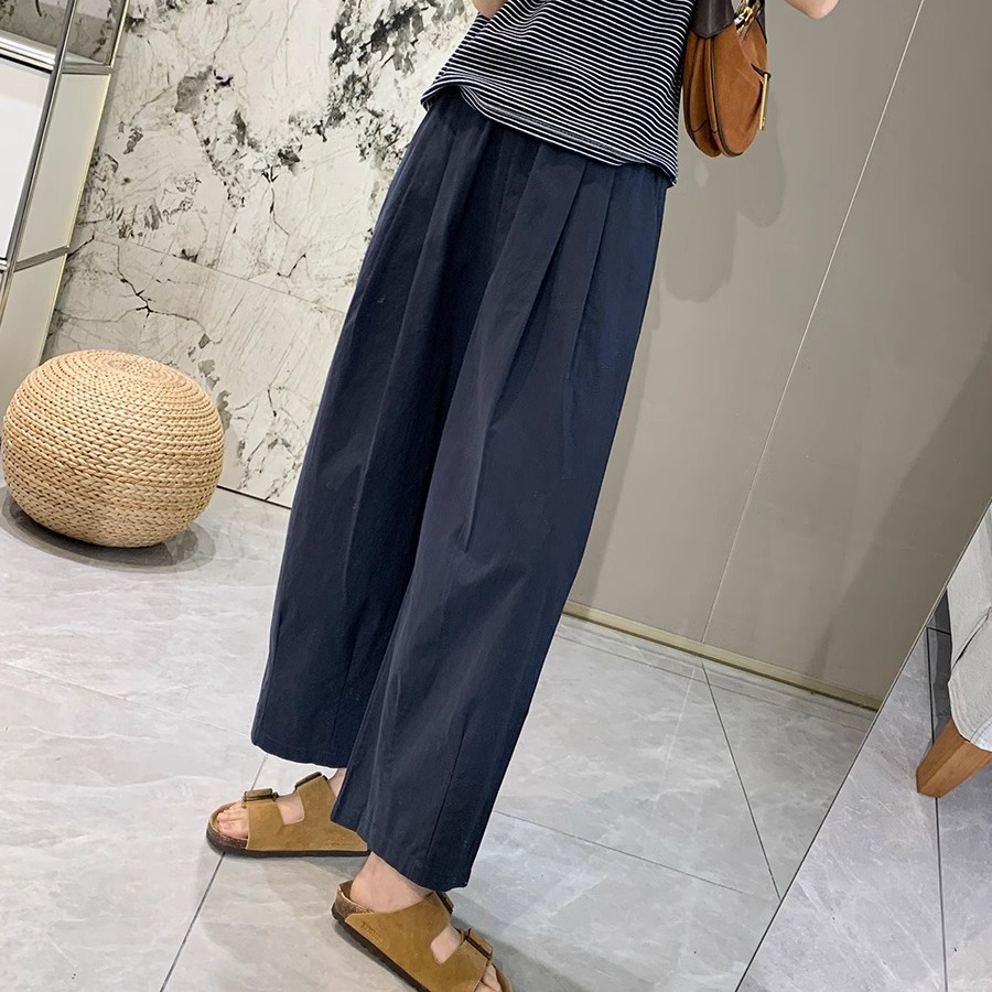 Women's Lazy Casual Pants Breathable Slimming Washed Cotton Cropped Straight Wide Leg Harem Pants Petite Spring Summer Thin - Image 5