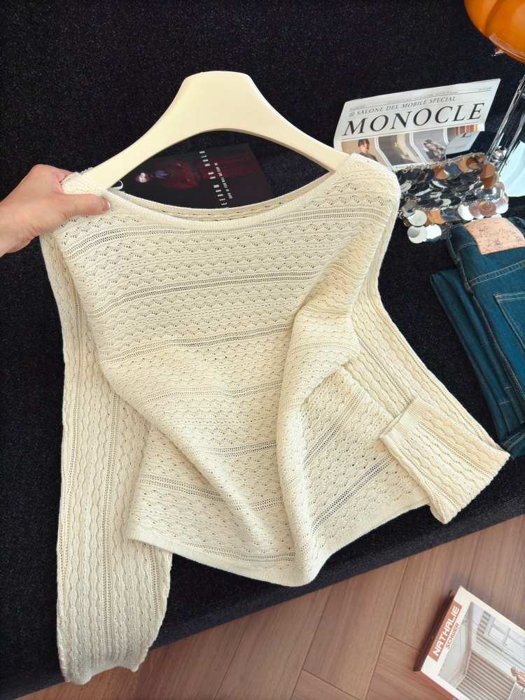 Women's Lazy Style Knit Top Beige Loose Long Sleeve Fall 2026