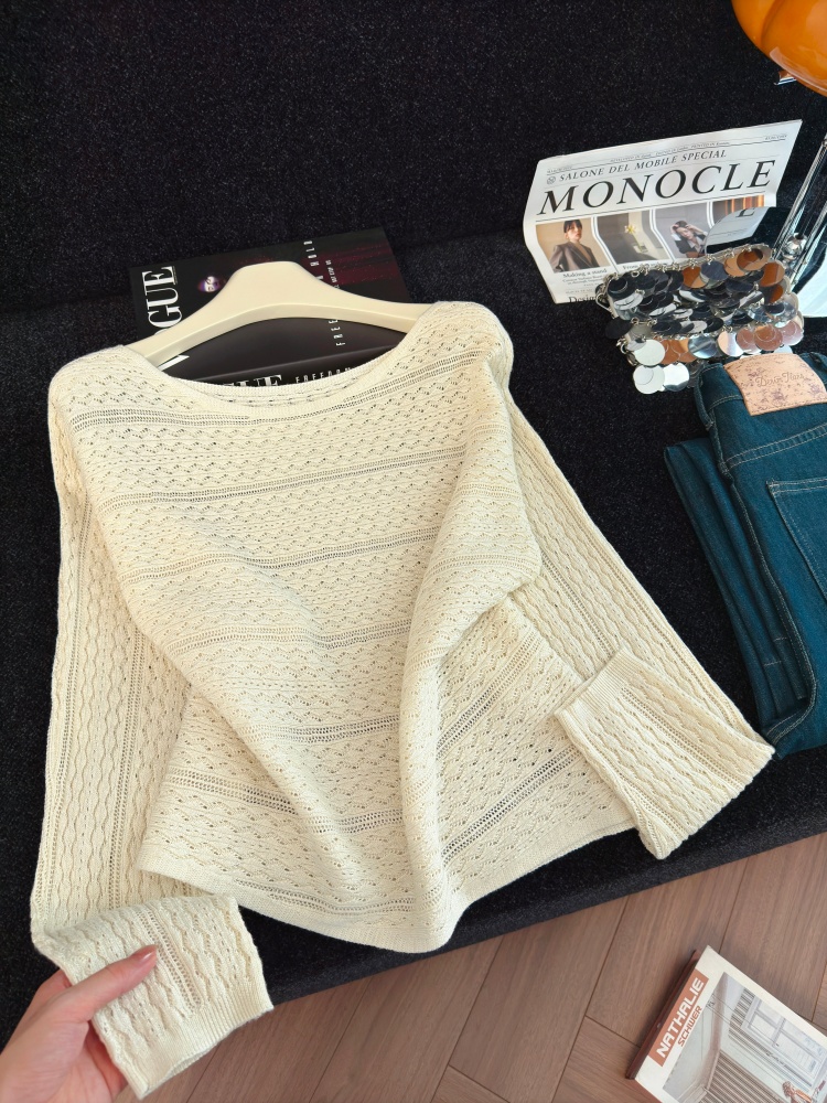 Women's Lazy Style Knit Top Beige Loose Long Sleeve Fall 2026 - Image 2