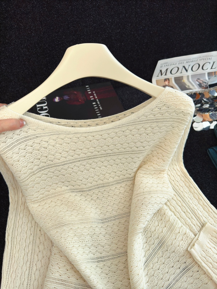 Women's Lazy Style Knit Top Beige Loose Long Sleeve Fall 2026 - Image 3