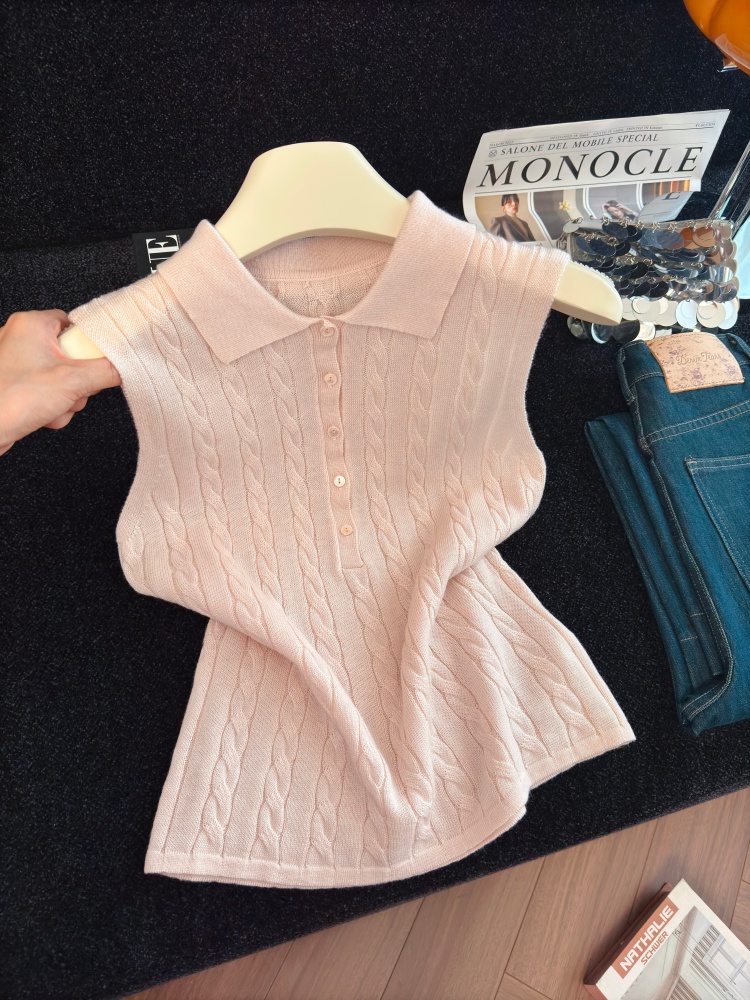 Women's Polo Neck Knit Vest Slimming Sleeveless Top for Fall