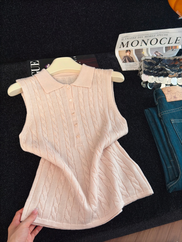 Women's Polo Neck Knit Vest Slimming Sleeveless Top for Fall - Image 4