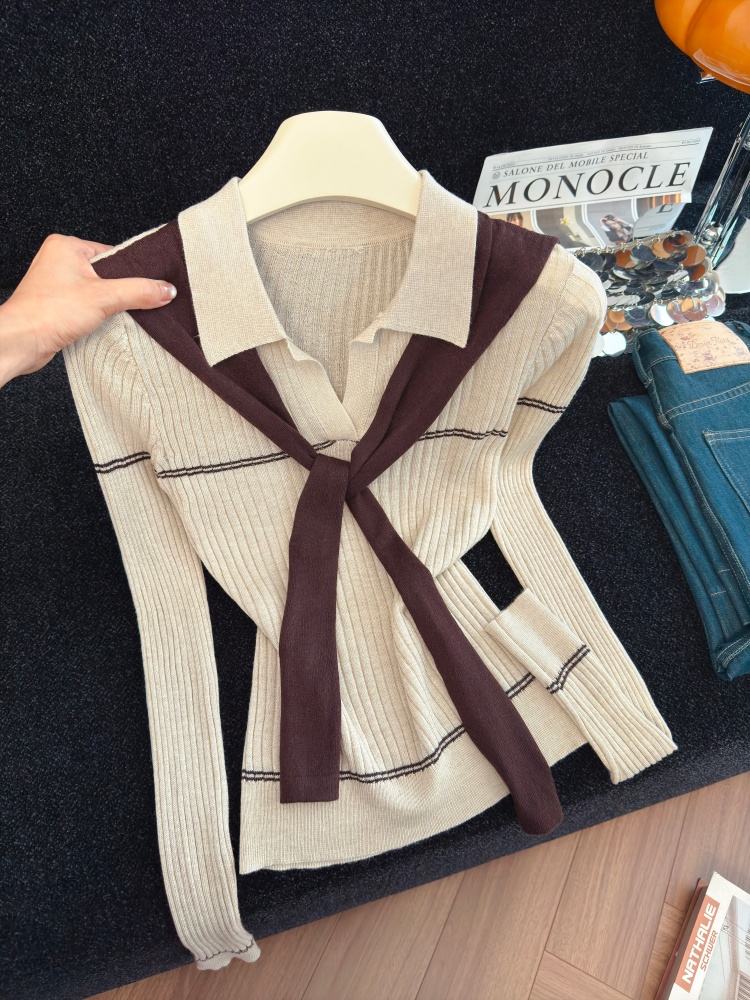Women's Slimming Patchwork Cape Knit Top Fall 2026 Long Sleeve Pullover