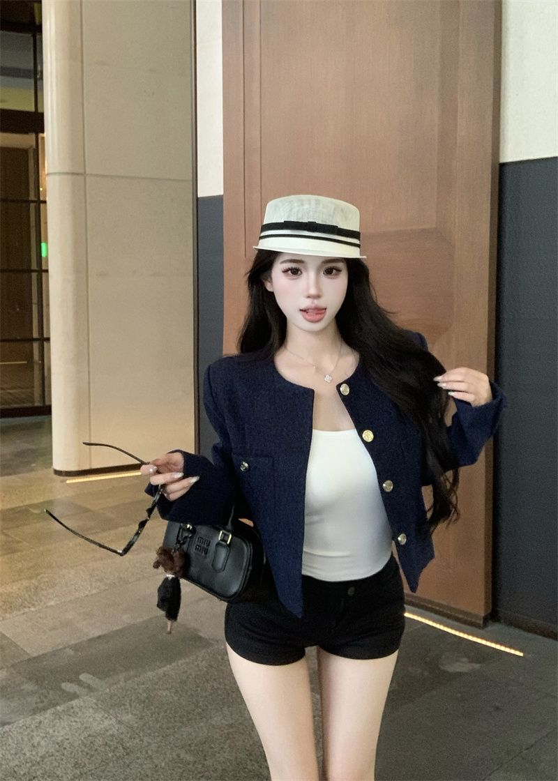 Women's Tweed Jacket Fall New Style Round Neck Sweet Elegant Short Coat - Image 3