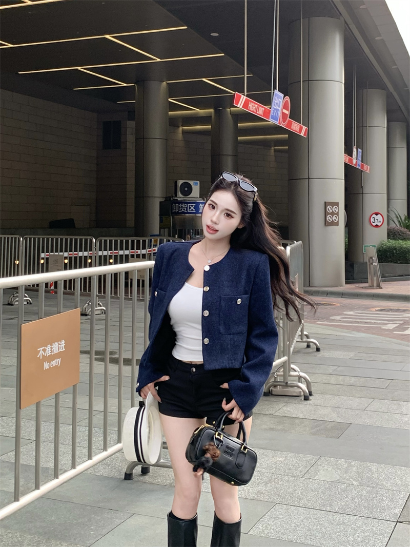 Women's Tweed Jacket Fall New Style Round Neck Sweet Elegant Short Coat - Image 4